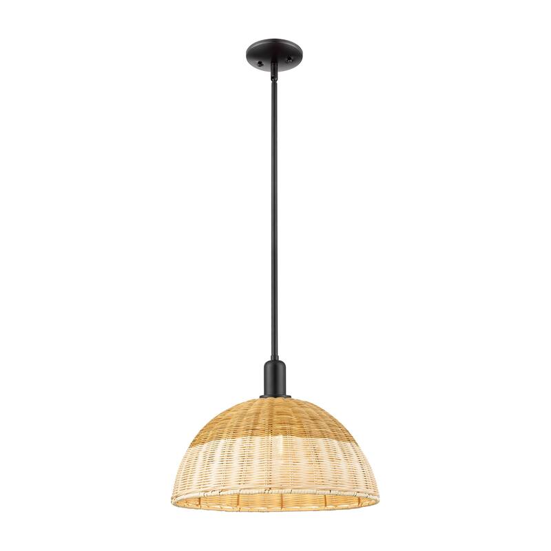 Innovations Lighting Downtown Urban - Natural Ballston Dome - 1 Light Stem Hung Mini Pendant with Basketweave Shade