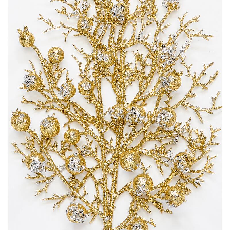 13" Artificial Christmas Glittered Berry Pick, Gold, Set of 6 - 13