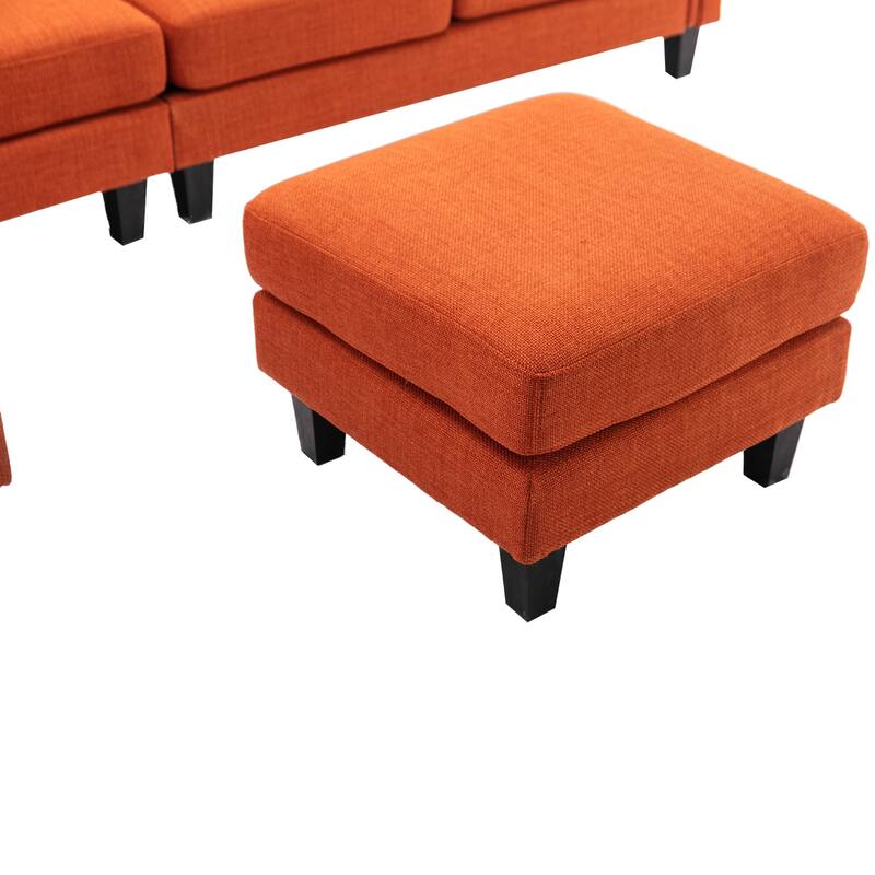 Orange UShape Reversible Couch Sectional Sofa Set w/ Movable Ottomans