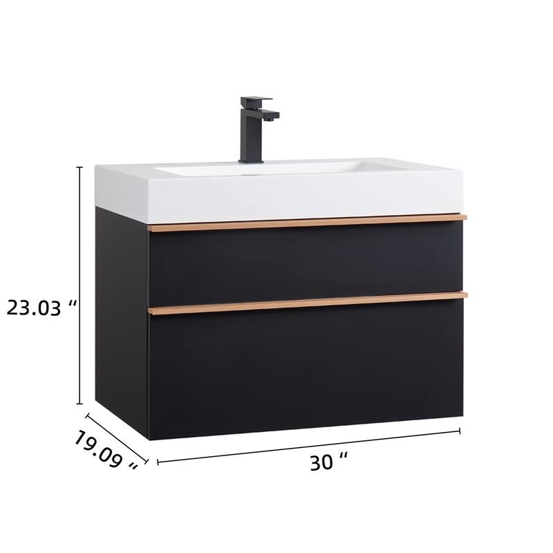 30" Wall Mounted Bathroom Vanity with Integrated Acrylic Sink, 2 Soft-Close Drawers