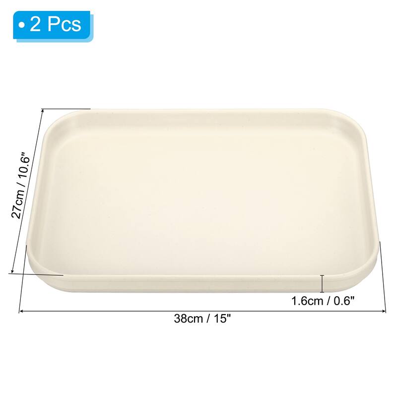 2Pcs Plastic Fast Food Serving Tray 15" x 10.6", Serving Platter - 15" x 10.6" - White