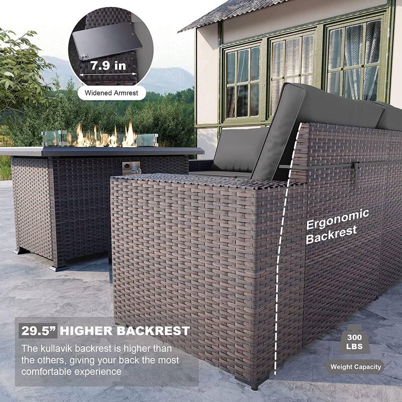 Delnavik 13 Pieces Outdoor Patio Furniture Set with Fire Pit Table w/ Wide Armrests