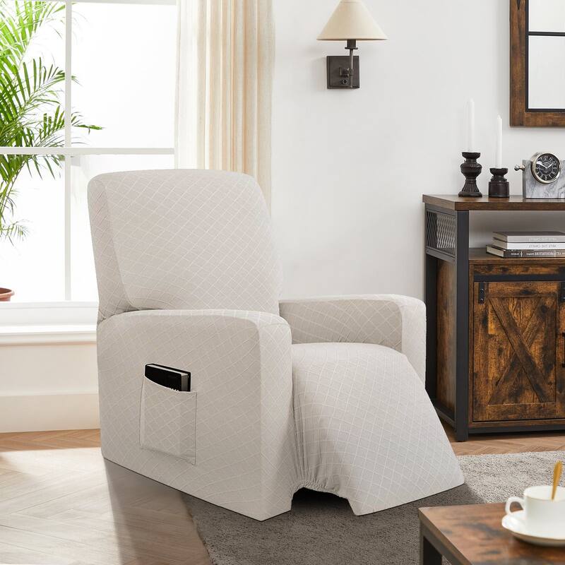 Enova Home Ultra Soft Rhombus Stretch Fabric Recliner Slipcover with Elastic Bottom Side Pocket