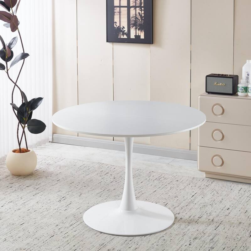 42.1" Tulip Dining Table With Round Table Top and Pedestal for 4-6 People - White-top is two halves