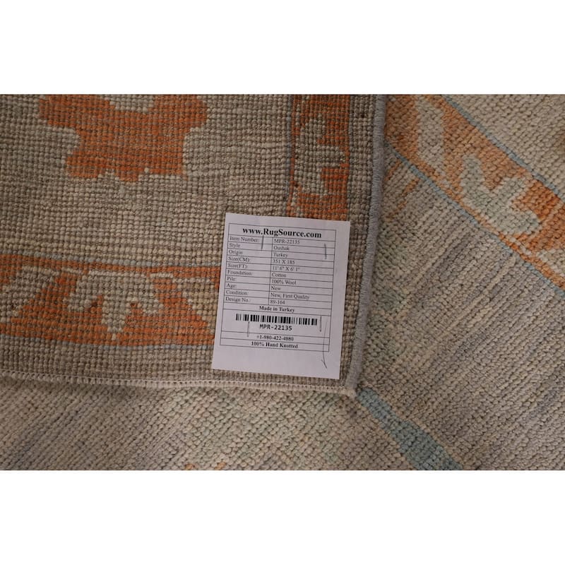 Blue Oushak Turkish Area Rug Handmade Vegetable Dye Wool Carpet - 6'1" x 11'6"