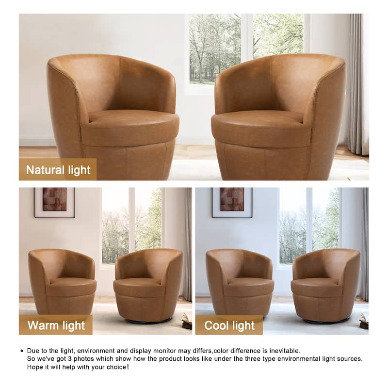 32" Wide PU Leather Swivel Barrel Chair with Metal Rotary Base (Set of 2)