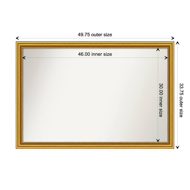 Townhouse Gold Framed Non-Beveled Custom Wall Mirror, Bathroom Vanity Mirror - Outer Size: 49.75 x 33.75