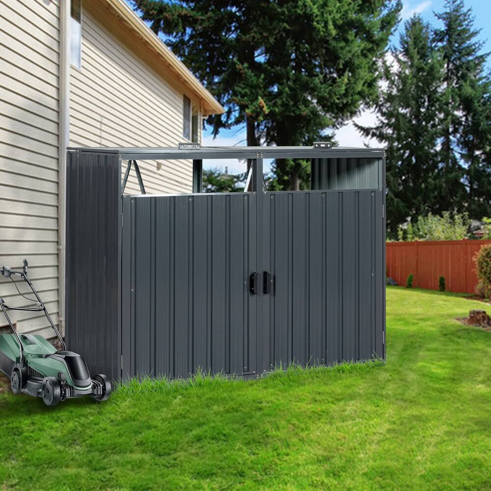 GDF Studio - Alwyn Outdoor Metal Garbage Bin Shed with Galvanized Steel Storage Design