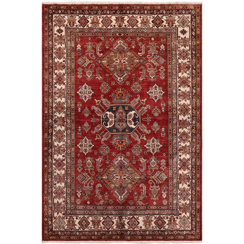 Rustic Super Kazak Zahra Red/Beige Hand Knotted Wool Square - 5'1'' x 6'0''