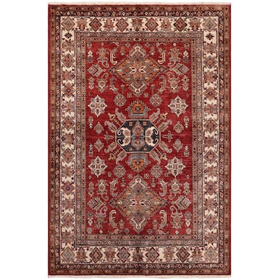 Rustic Super Kazak Zahra Red/Beige Hand Knotted Wool Square - 5'1'' x 6'0''