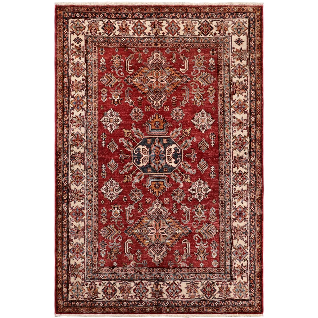 Rustic Super Kazak Zahra Red/Beige Hand Knotted Wool Square - 5'1'' x 6'0''