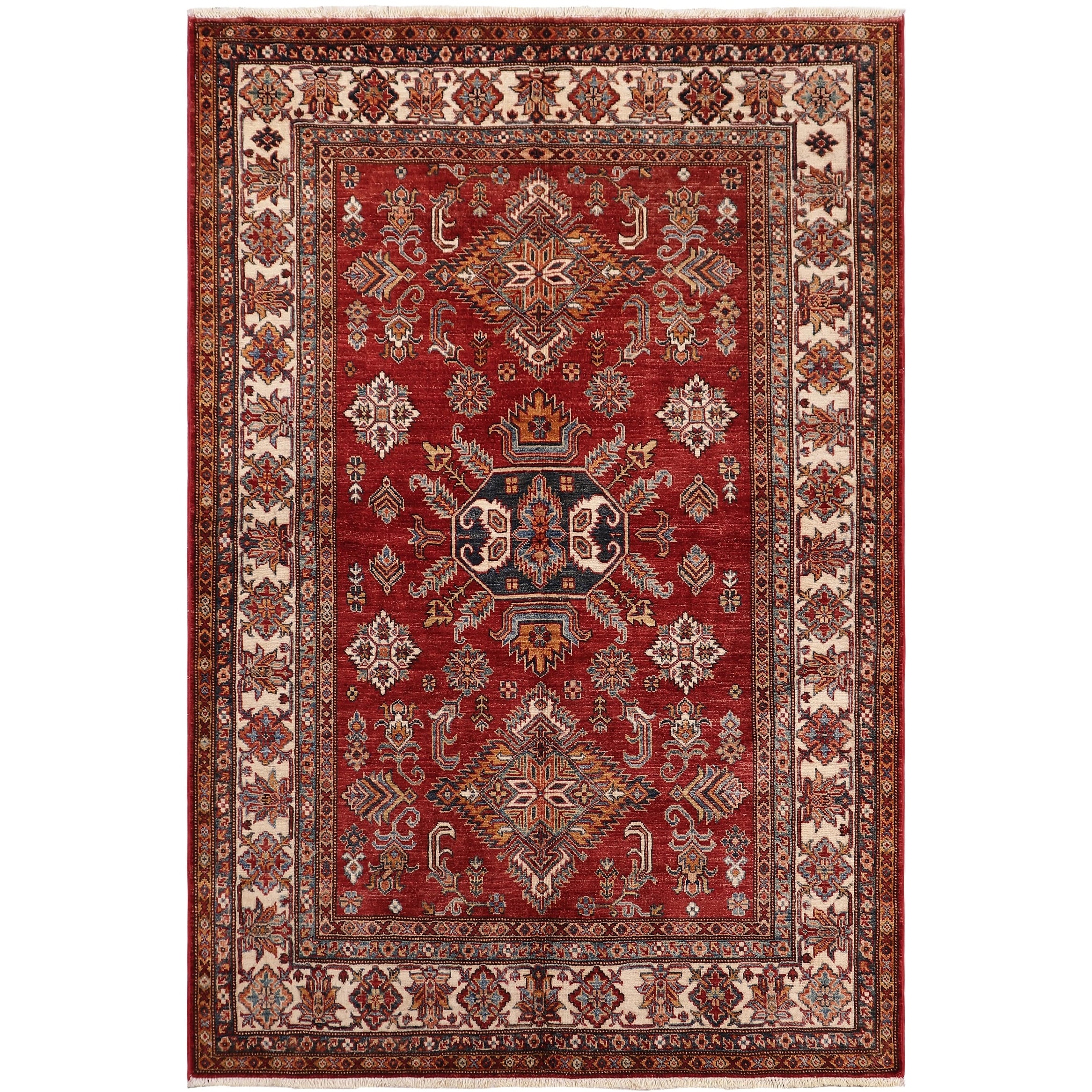 Rustic Super Kazak Zahra Red/Beige Hand Knotted Wool Square - 5'1'' x 6'0''