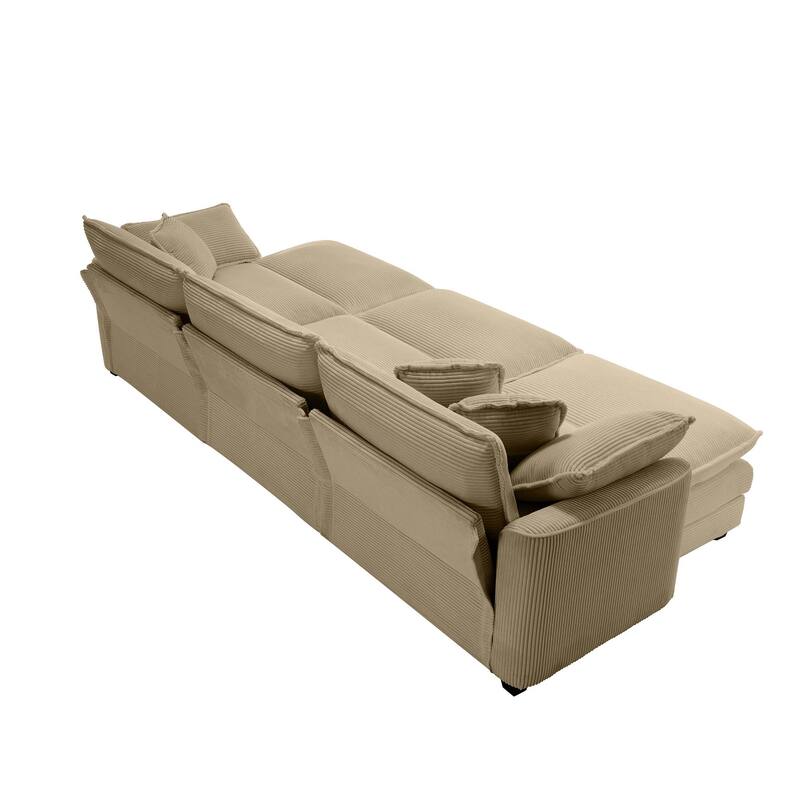 Oversized Corduroy Sofa with 3 Ottomans, Modular Set for Living Room, Convertible Sleeper