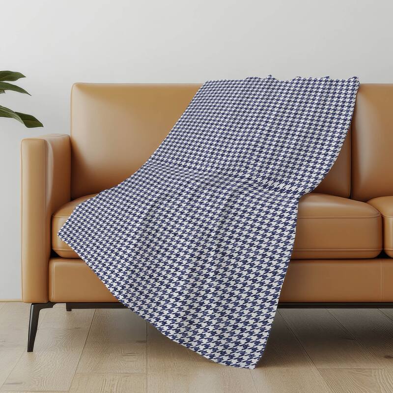 Premium Machine Washable ASB137 Modern Houndstooth Sherpa Throw Blanket - Navy - 4'2" x 5'10"