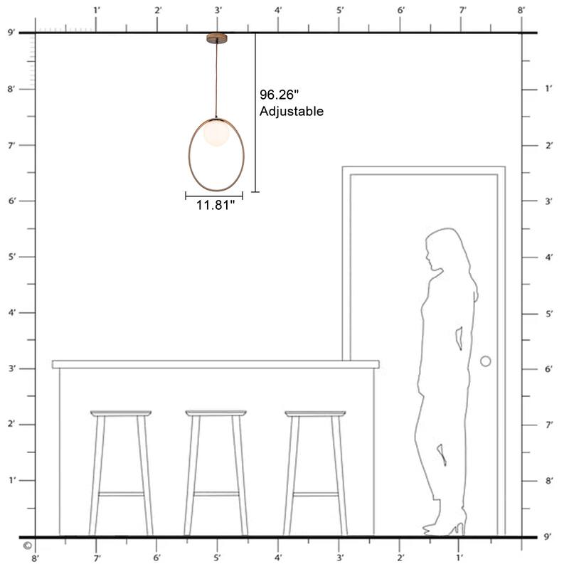 12-in Modern Wood Pendant Light Opal Glass Globe Kitchen Hanging Lamp - Dia.12-in