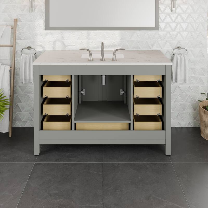 Eviva Aberdeen 42"W x 22"D Bath Vanity with Carrara Quartz Top