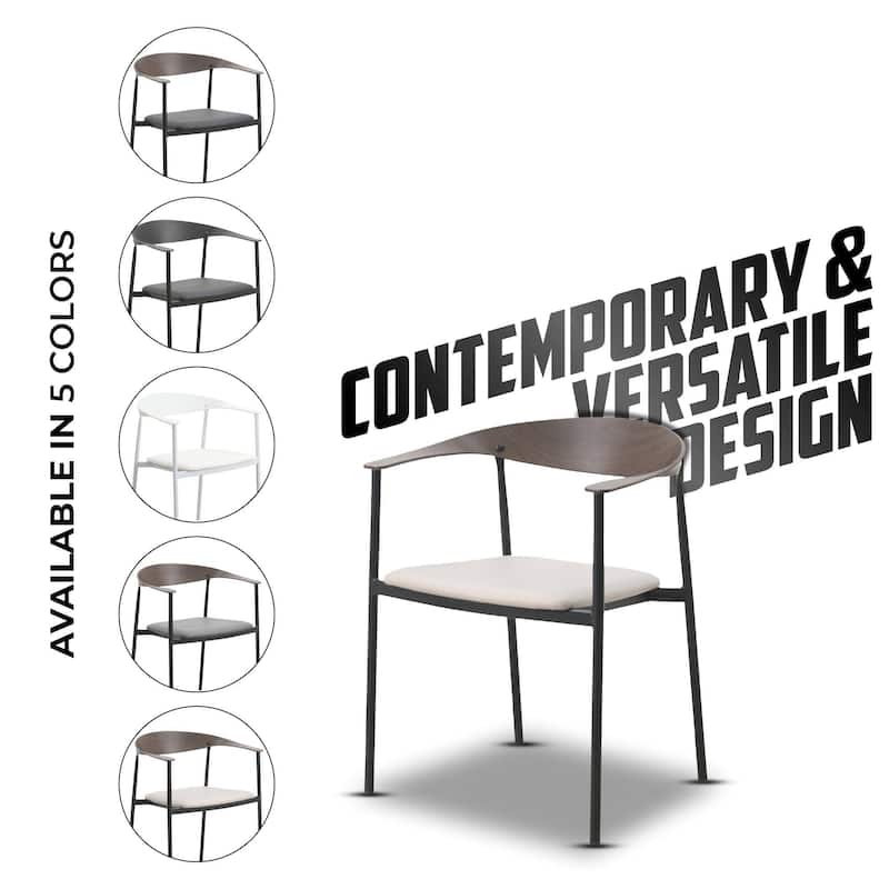 Kora Upholstered Faux Leather Dining Arm Chair with Powder Coated Steel Legs by LeisureMod