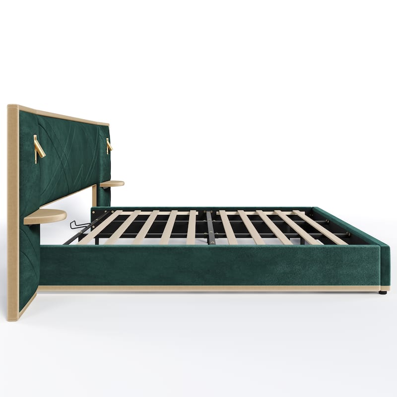 Christopher Knight Home - Voss Velvet Upholstered Bed with 2 Built-in LED Lights and 2 Storage Side Panels