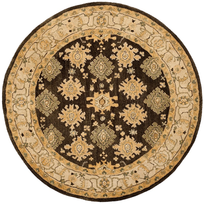 SAFAVIEH Handmade Taj Mahal Talja Traditional Oriental Wool Rug - 6' Round - Brown/Ivory
