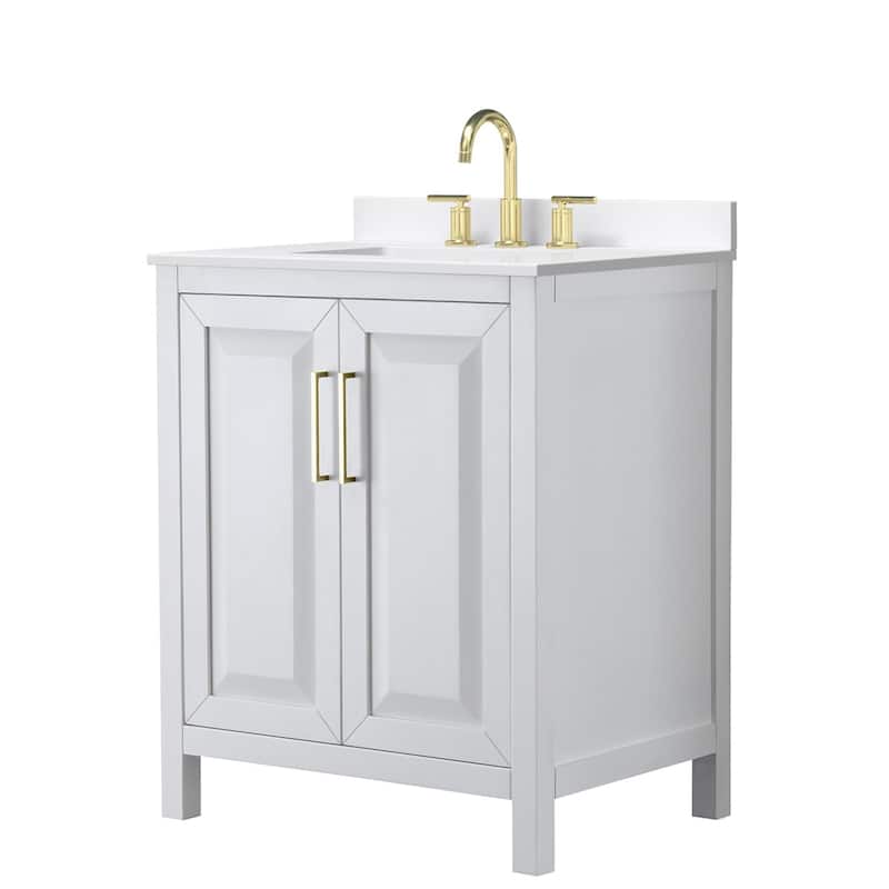 Daria 30-inch Single Vanity, 3 Hole Quartz Top - White, Gold Trim, White Quartz Top