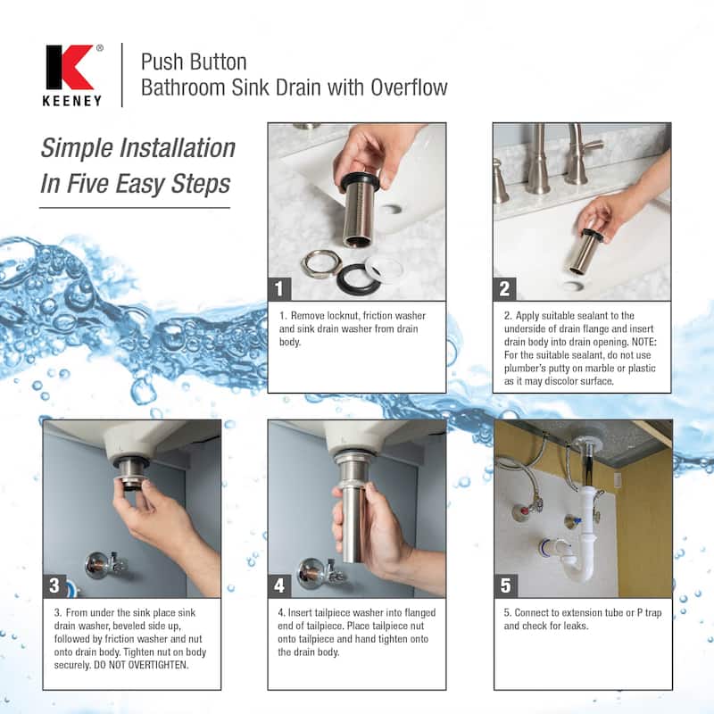 Keeney Push Button Bathroom Sink Drain with Overflow - N/A