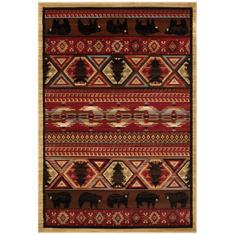 Lodge King Red Pine Rustic Bear Area Rug - 5'3" x 7'7" - Claret