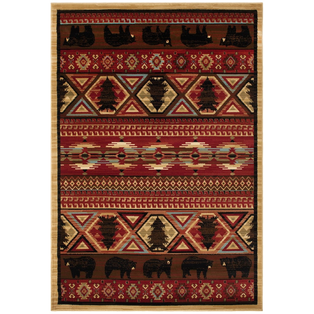 Lodge King Red Pine Rustic Bear Area Rug