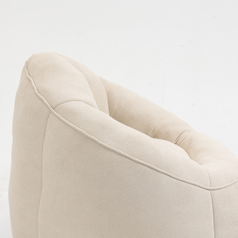 Beige Modern 40" Microfiber Upholstered Accent Chair with Ottoman and Padded Foam Padding Compressed for Living Room