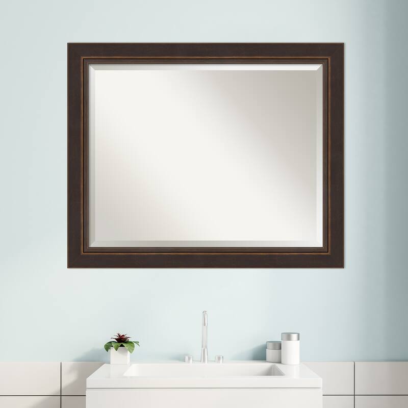 Beveled Wood Bathroom Wall Mirror - Lara Bronze Frame - Lara Bronze