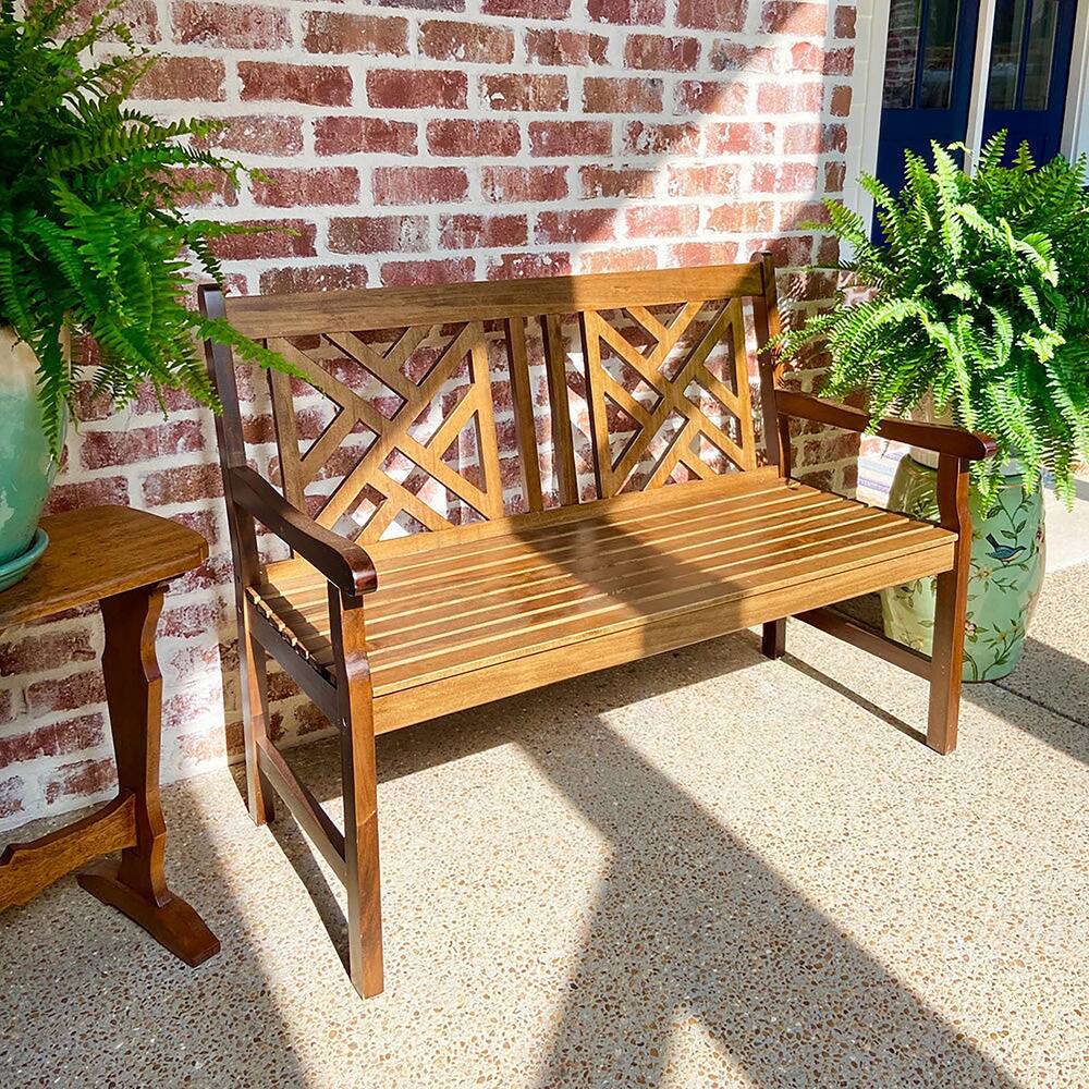 MAISON ARTS Outdoor Patio Wooden Bench with Armrest and Backrest for Garden, Patio, Lawn, Balcony, Yard, Porch