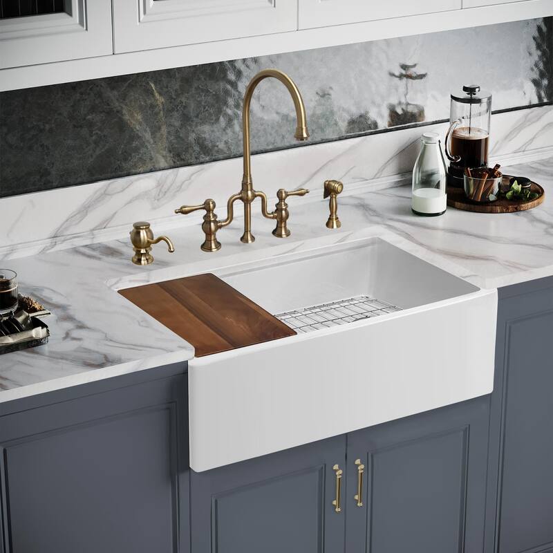 WHLW3019 Whitehaus Collection 30" x 19" Single Bowl Fireclay Undermount Kitchen Sink Set