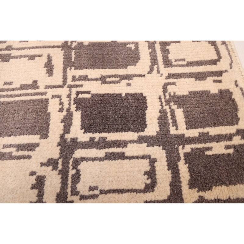 ECARPETGALLERY Hand-knotted Tangier Cream, Dark Grey Wool Rug - 5'3 x 7'10