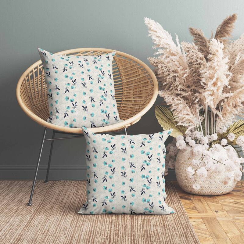 Songbird Flora Parade Faux Suede Reversible Throw Pillow Beige and Teal