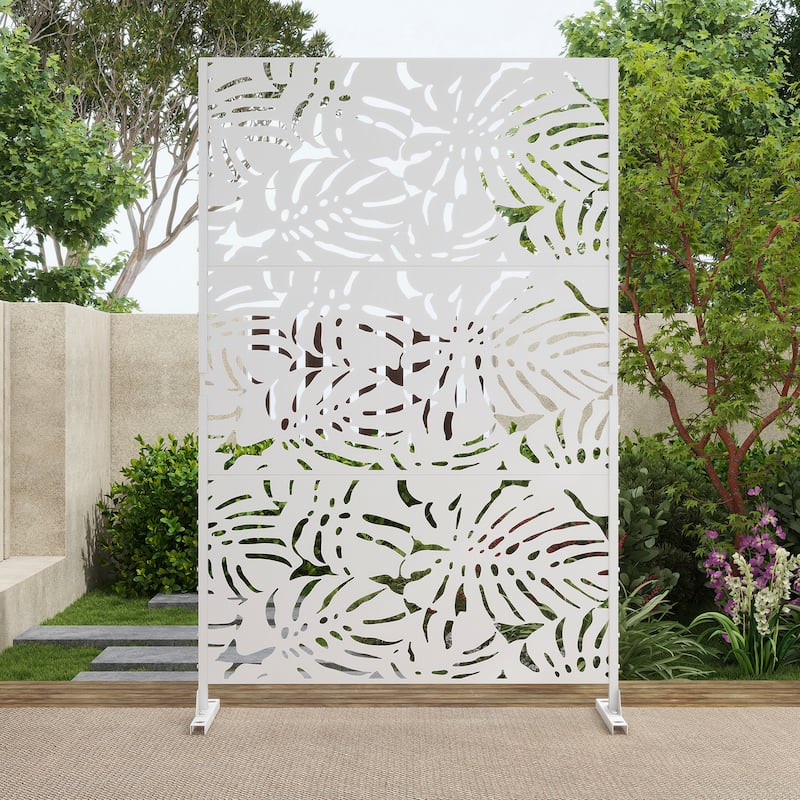 Privacy Screen Outdoor Free Standing Outdoor Screen Panel - 72"H x 47"W - White-Metal