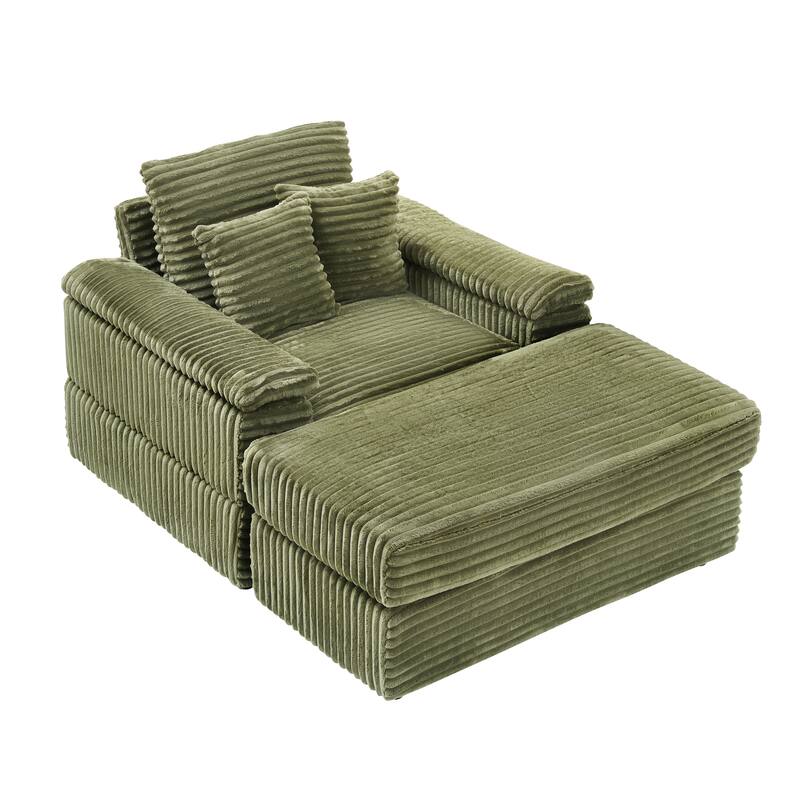 42.52 inch Green Corduroy Single Sofa with Pillows, Simple Design