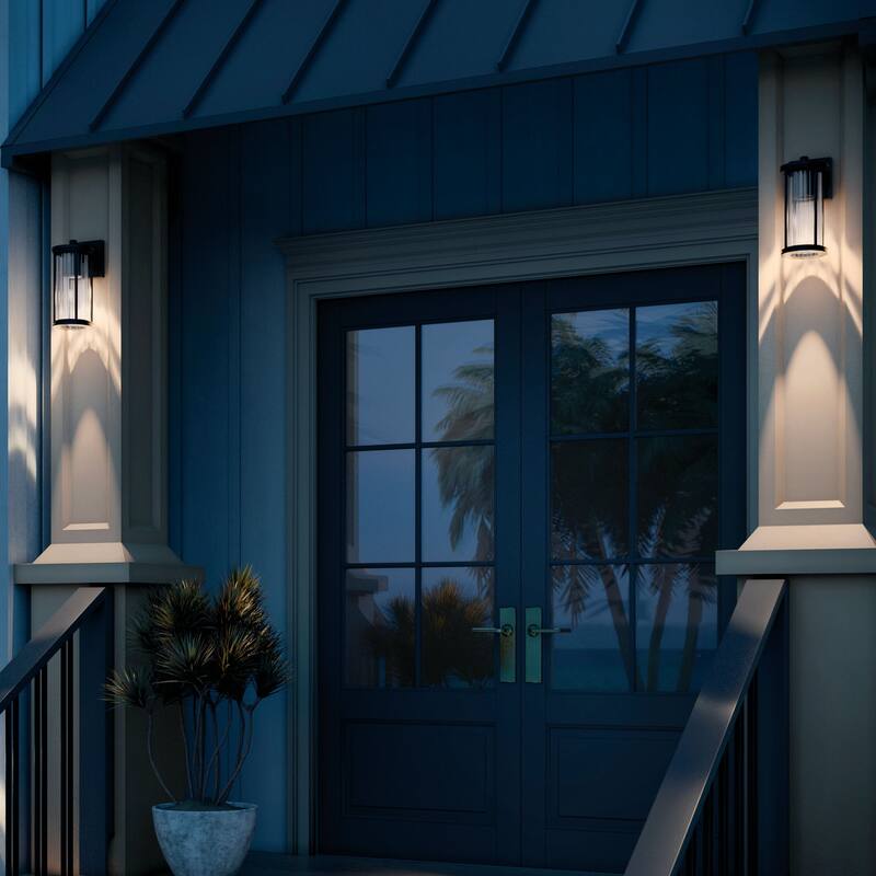 Barras 11.5" 1-Light Outdoor DarkSky Approved Wall Sconce with Clear Ribbed Glass in Black