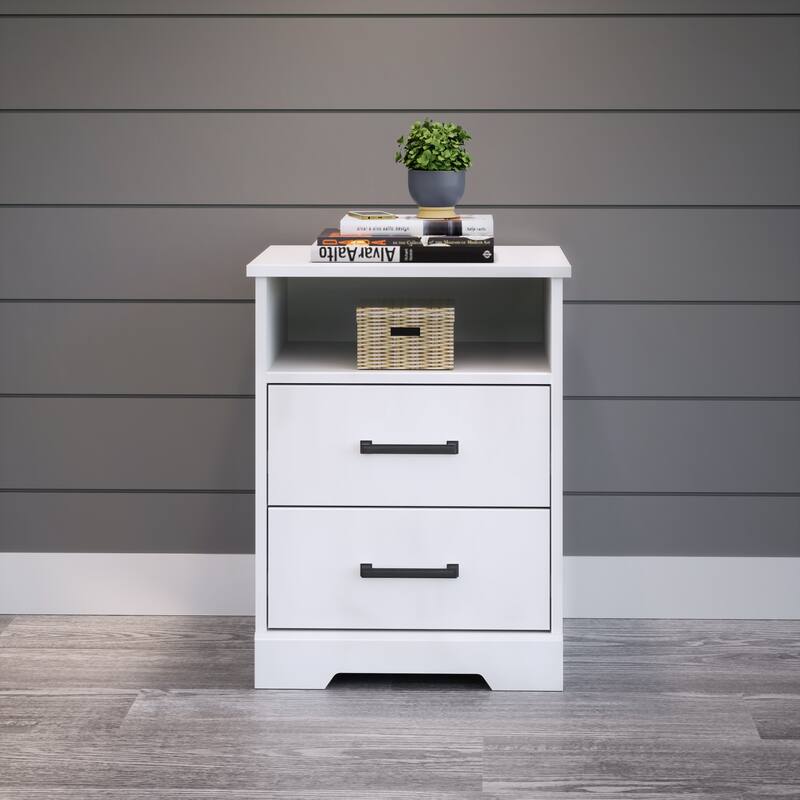 Prepac Rustic Ridge Farmhouse Nightstand Bedside Table, Nightstand for Bedroom, End Table with 2 Drawers and Open Shelf