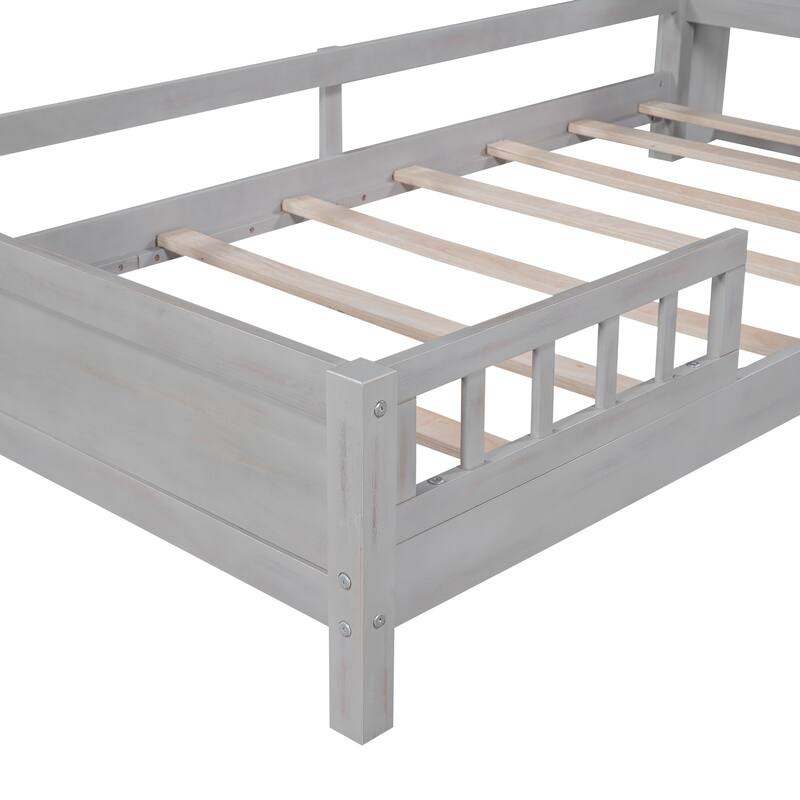Wooden Platform Bedframe with Built-in LED Light & Storage Headboard