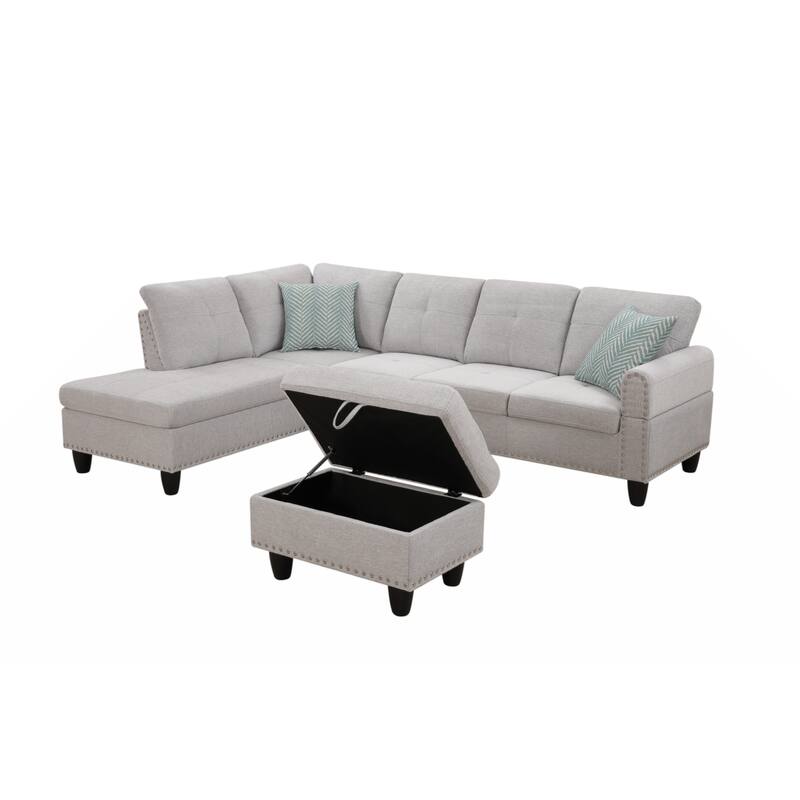 Alger 98" Wide Left Hand Facing Sofa & Chaise with Ottoman