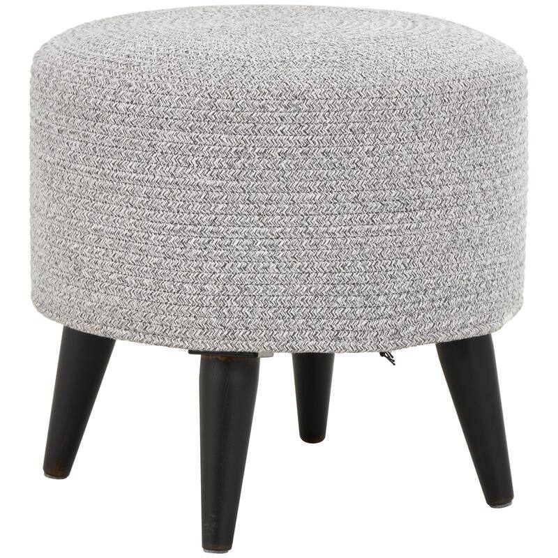 Light Gray or Beige Polyester Chevron Textured Stool with Black Wooden Legs