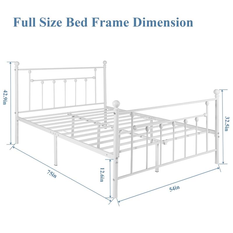 VECELOWhite Modern Bed Frame with Headboard and Footboard Sturdy Slat Support 12.6" Under-Bed Storage Space No box spring needed