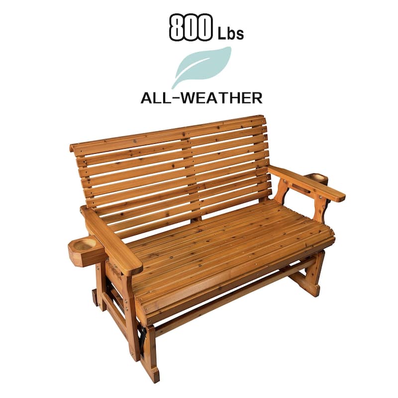 Patio Glider with Cup Holders, High Roll Back and Deep Contoured Seat