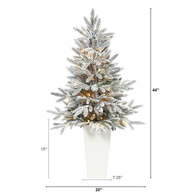 44" Flocked Artificial Christmas Tree with 50 Lights in White Planter