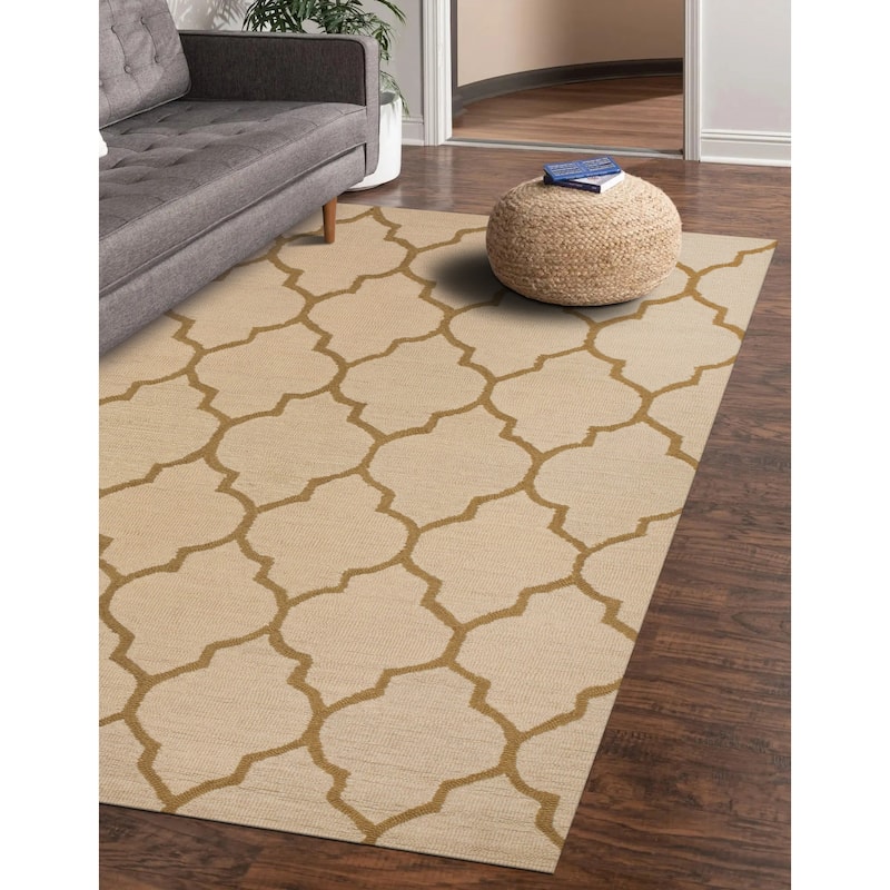 Hand-tufted Traditional Moroccan Trellis Beige Wool Area Rug - 5' x 7' - 5' x 7' - Beige/Brown