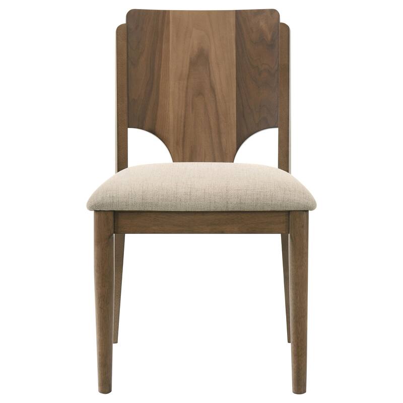 Billie Dining Chair Set of 2, Beige Fabric Seat, Brown Hardwood Frame