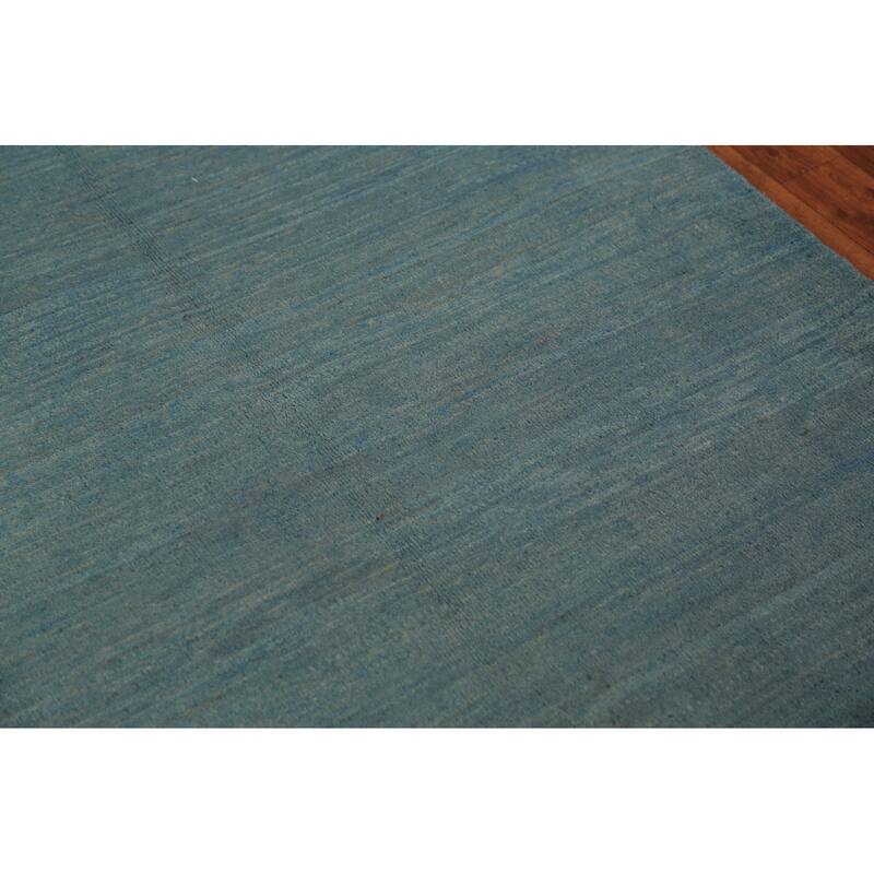 Striped Blue Gabbeh Oriental Rug Hand-Knotted Wool Carpet - 3'8" x 5'1"