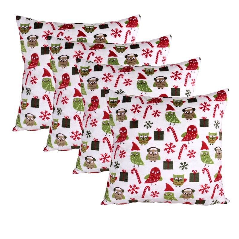 Christmas Holiday Gift Pillow Shells 4 pc Set, NO INSERT - 20" x 20" - Owls