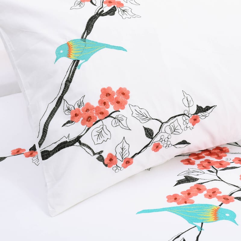 Superior Cherry Garden Embroidered Cotton 3-Piece Duvet Cover Set