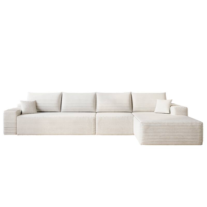 Modular Sectional Sofa with L-Shape Chaise, Oversized Corduroy Upholstered Cloud Sofa, High-Resilience Foam Floor Corner Sofa