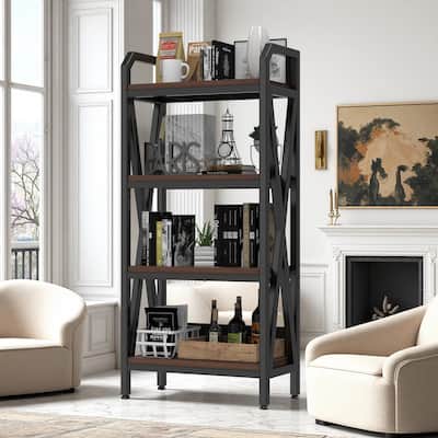 56.30''Bakers Rack 4-Level Storage Shelves Mental and Wooden Kitchen Shelves,Kitchen Organizers and Storage,25.60'' Length